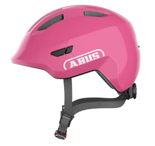 Load image into Gallery viewer, A product image of the Abus Smiley 3.0 children&#39;s bicycle helmet with the shiny pink colour.
