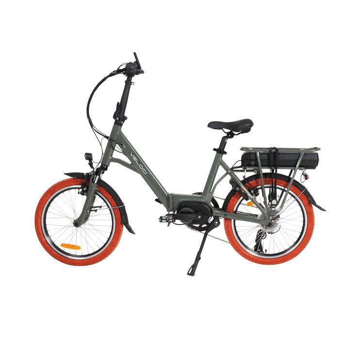 An animated gif of the Veloci Hopper folding electric bike from LeaseBike by Bleeper, showing the bike in its 'open' position first before the image transitions to the 'folded' position of the bike. 