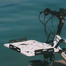 Load image into Gallery viewer, A photo of the Yuba Front Eco Deck attached to the front of a Yuba longtail cargo bike.
