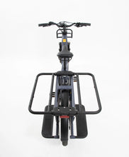Load image into Gallery viewer, A product image showing the black Yuba Carry-All rack on the back of a Yuba Longtail electric cargo bike, without the flat tray attached. 
