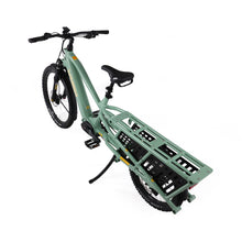 Load image into Gallery viewer, A product image of the Yuba Spicy Curry V4 electric longtail cargo bike. The frame colour is Lunar (a pale green colour) and the bike is in its basic set up, with no accessories attached. 
