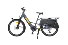 Load image into Gallery viewer, A product image showing the left side of the Yuba Boda Boda electric longtail cargo bike.
