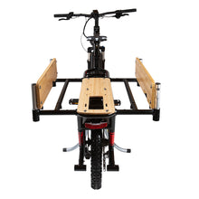 Load image into Gallery viewer, A product picture of the Yuba Carry-On platform which extends the carrying capacity of the Yuba Spicy Curry electric longtail cargo bike. Sideboards have been added here for extra rigidity.
