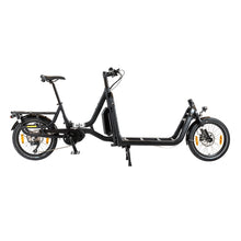 Load image into Gallery viewer, A product image of the Yuba Supercargo CL electric front-loading cargo bike. The model shown has a black frame and a basic configuration with you accessories. The bike is available to buy from Bleeper.

