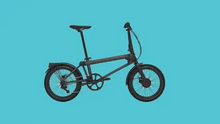Load image into Gallery viewer, An animated gif featuring the Ahooga Max folding electric bike which cycles through the frame colour options available. The bike frame colour options are white, silver, black and bumblebee yellow. The Ahooga Max folding electric bike is available to buy from Bleeper.
