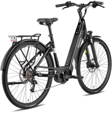 Load image into Gallery viewer, A product image of the BESV TR 2.1 electric bike, showing the step-through frame variant in a black colour, shown from the back right side.
