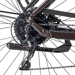 A product image of the BESV TR 1.3 electric bike, showing a close-up of the rear wheel hub and gears.