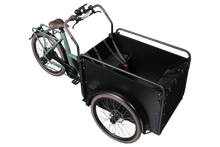 Load image into Gallery viewer, A product image of the Bimas eCargo 3.3 Economy electric cargo bike, showing the top and right side of the cargo bike.
