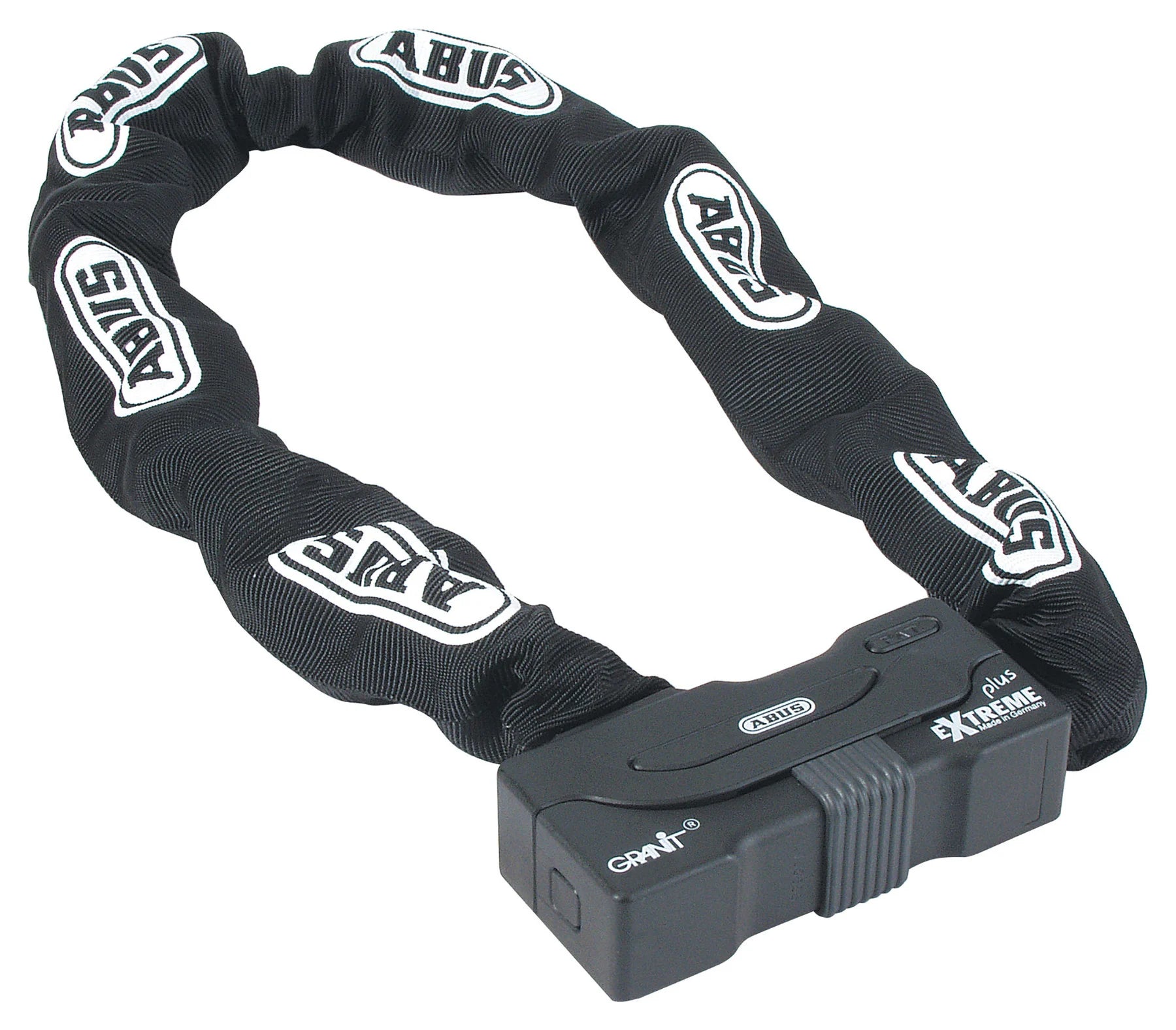 Black chain lock with ABUS branding on a white background