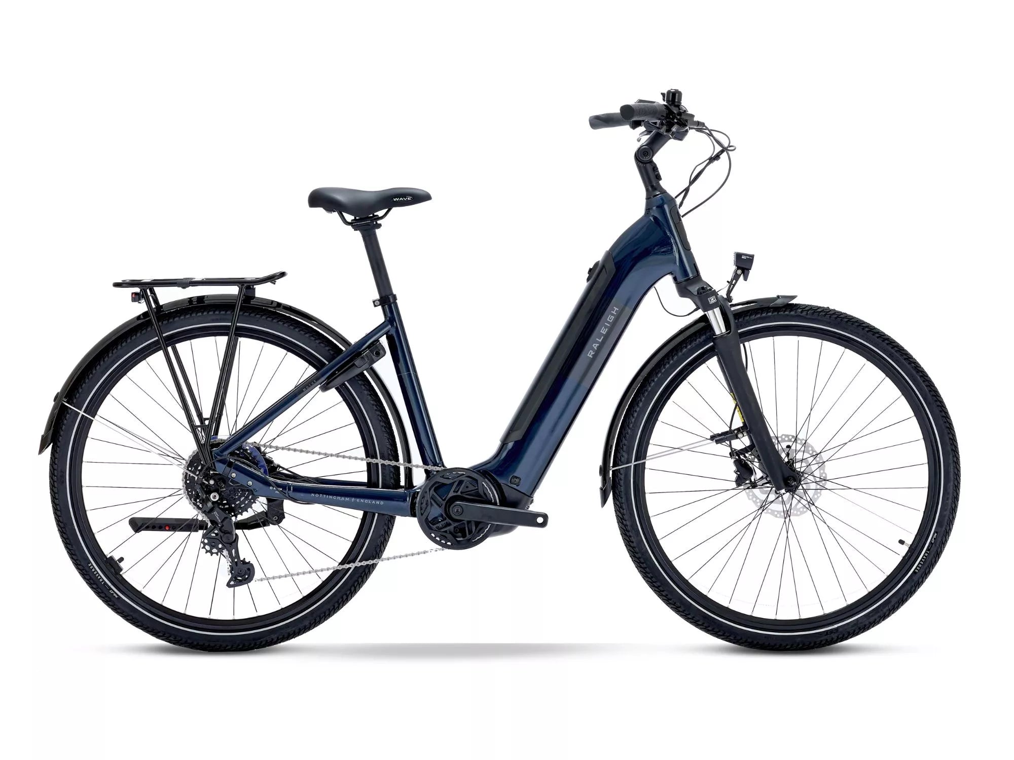 Navy electric bicycle on a white background