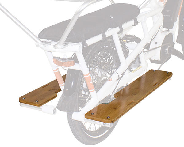 Product image showing a pair of Yuba Bamboo Sideboards for the Yuba Spicy Curry Electric Longtail Cargo Bike.